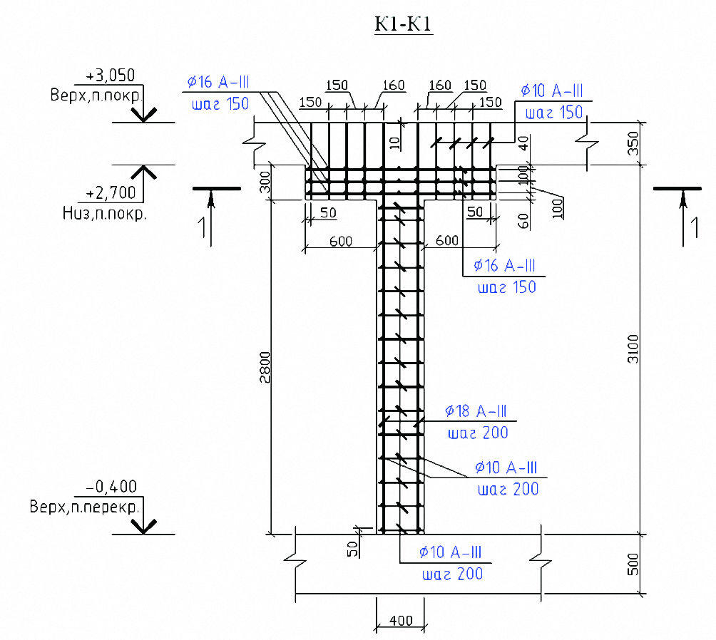 Армирование колонны 300х300 чертеж