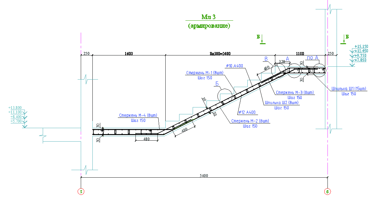 Схема армирования лестничного марша
