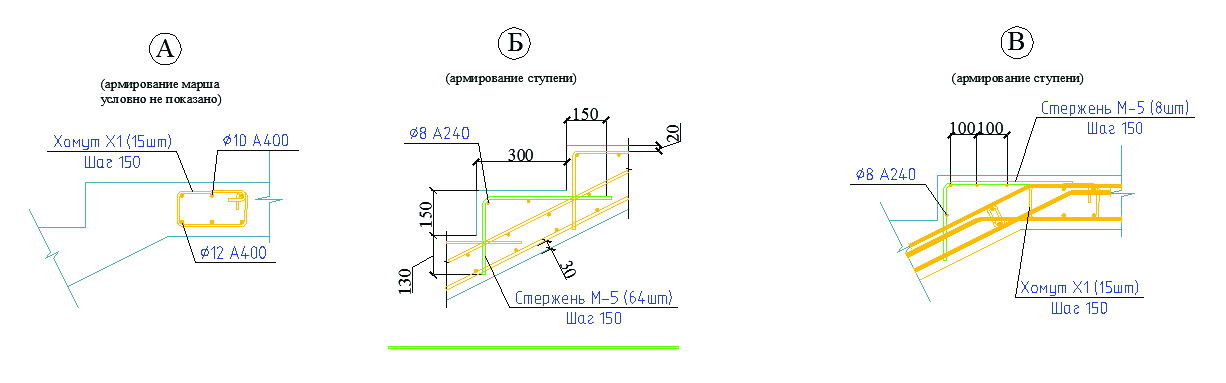 Схема армирования лестничного марша